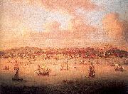 Monamy, Peter The British Fleet Sailing into Lisbon Harbor oil painting